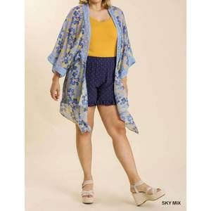 NEW UMGEE sheer floral print open front kimono with crochet detail plus in sky m
